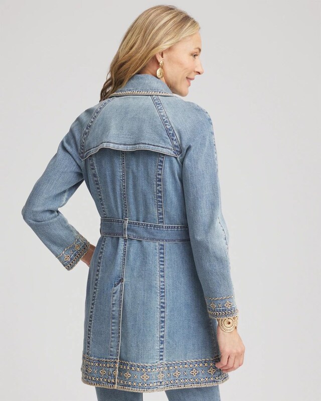 Tailored Whipstitch Denim Trench Coat - image 3